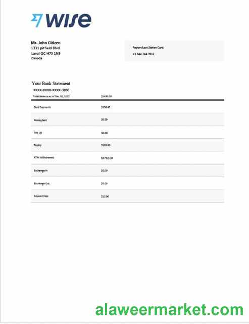 Canada Wise bank statement Word and PDF template
